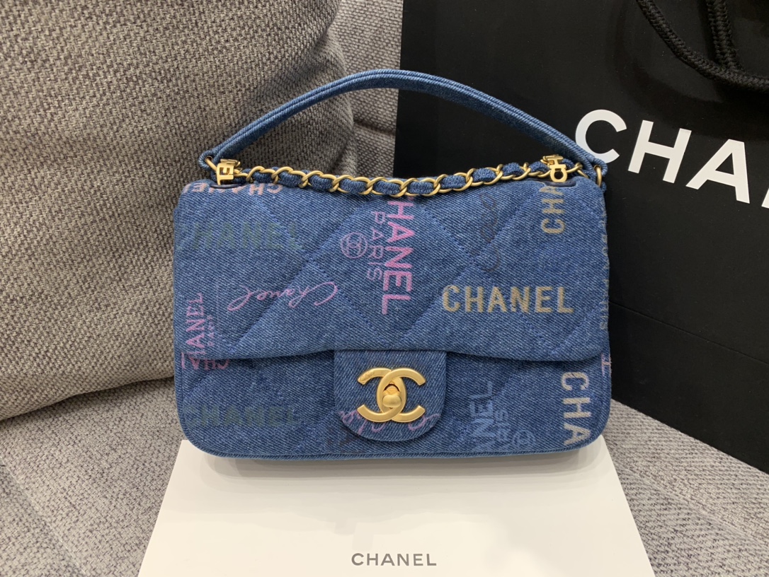 Bagsaa Ch**el Denim Flap Bag Blue