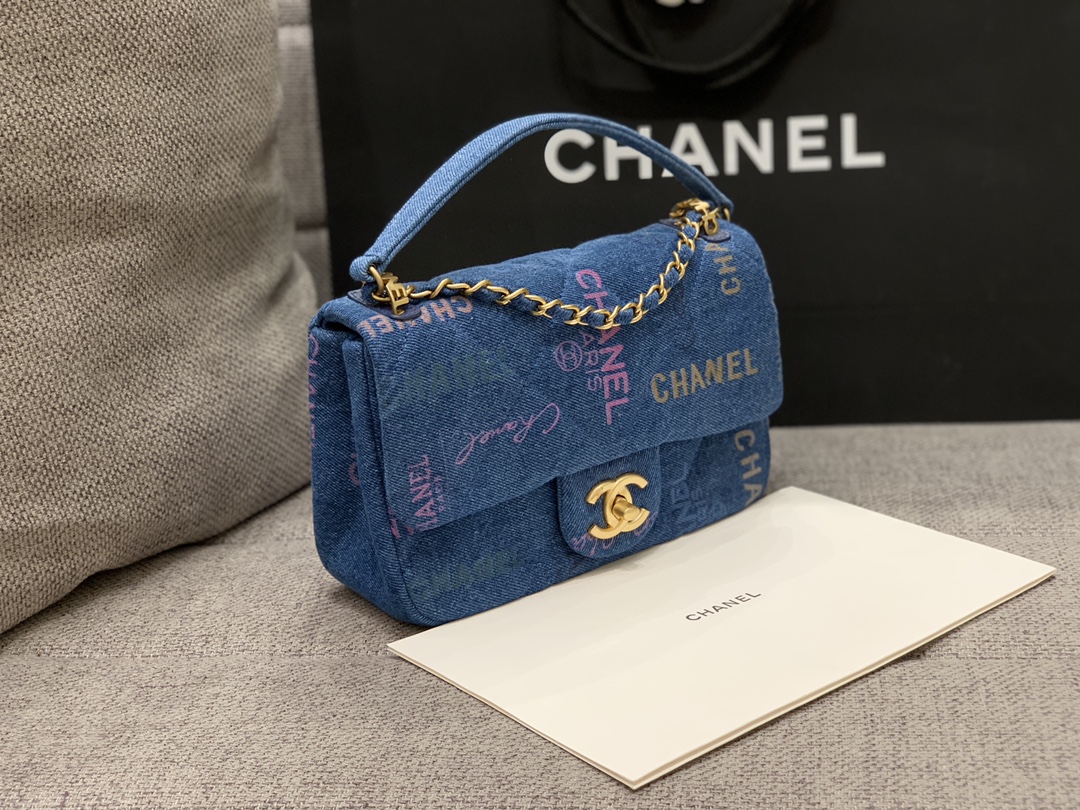 Bagsaa Ch**el Denim Flap Bag Blue