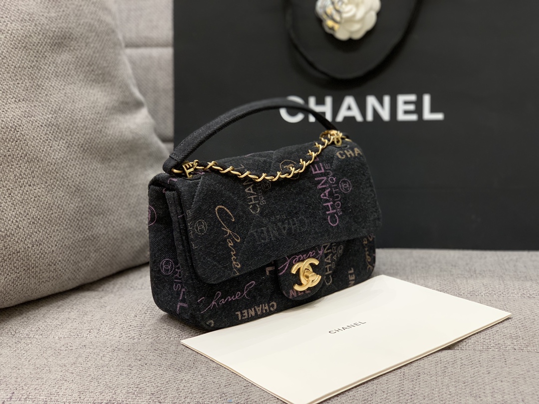 Bagsaa Ch**el Denim Flap Bag Black