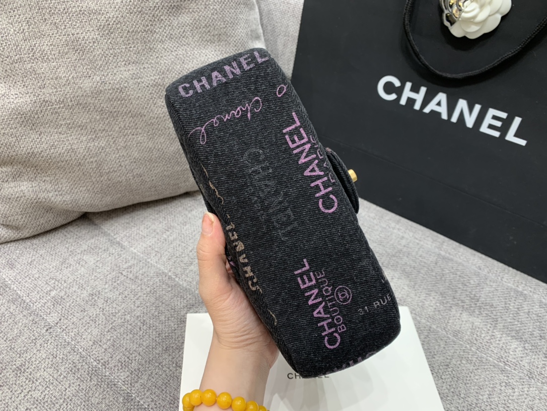 Bagsaa Ch**el Denim Flap Bag Black