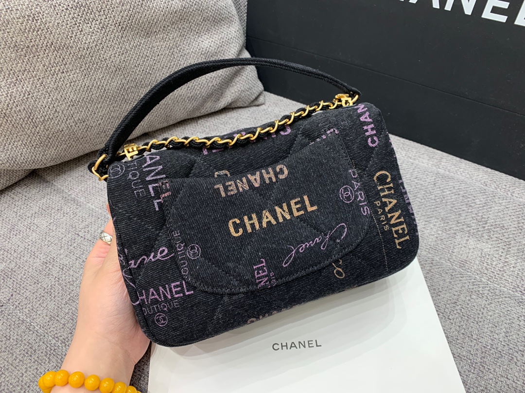 Bagsaa Ch**el Denim Flap Bag Black