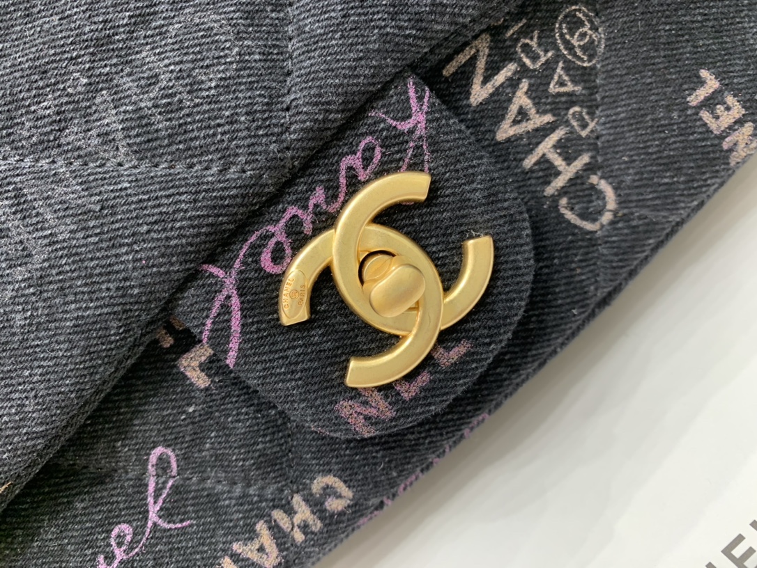 Bagsaa Ch**el Denim Flap Bag Black