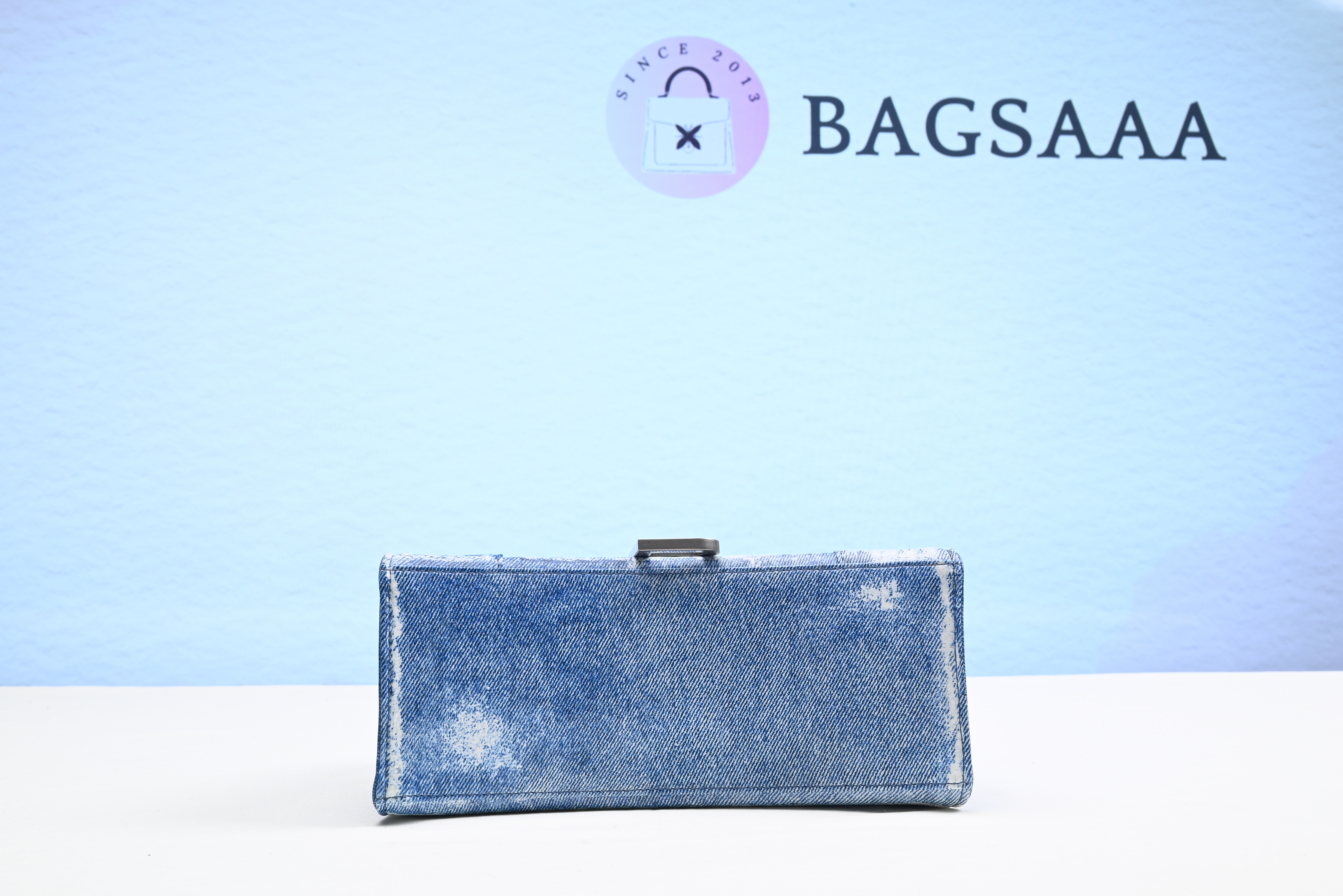 Bagsaaa Hourglass Denim-Print Leather Bag - Light Blue 19x12x7.5cm