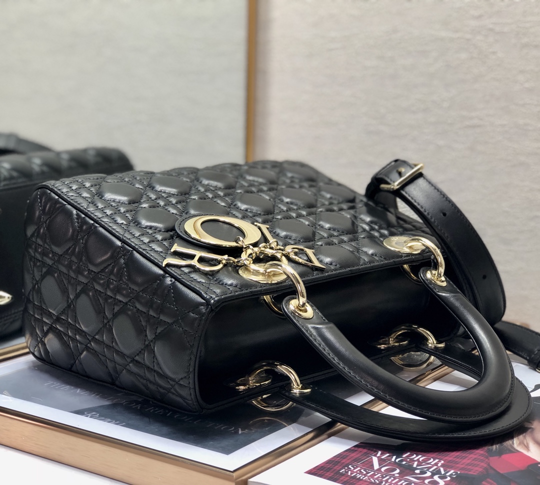 Bagsaaa Medium Lady D10r Bag Black Cannage Lambskin - 24cm