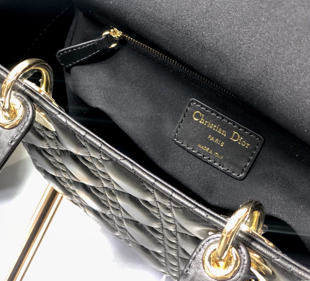 Bagsaaa Medium Lady D10r Bag Black Cannage Lambskin - 24cm