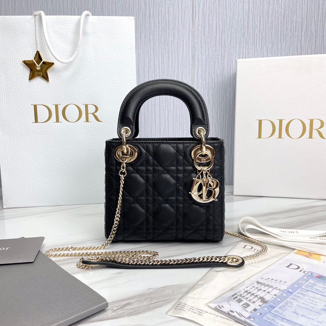 Bagsaaa D10r Lady Mini Lady D10r Bag Black Grained Cannage Calfskin