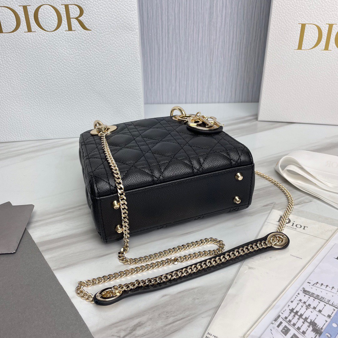 Bagsaaa D10r Lady Mini Lady D10r Bag Black Grained Cannage Calfskin