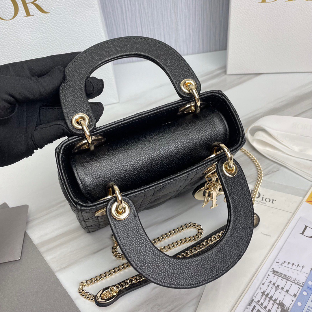 Bagsaaa D10r Lady Mini Lady D10r Bag Black Grained Cannage Calfskin