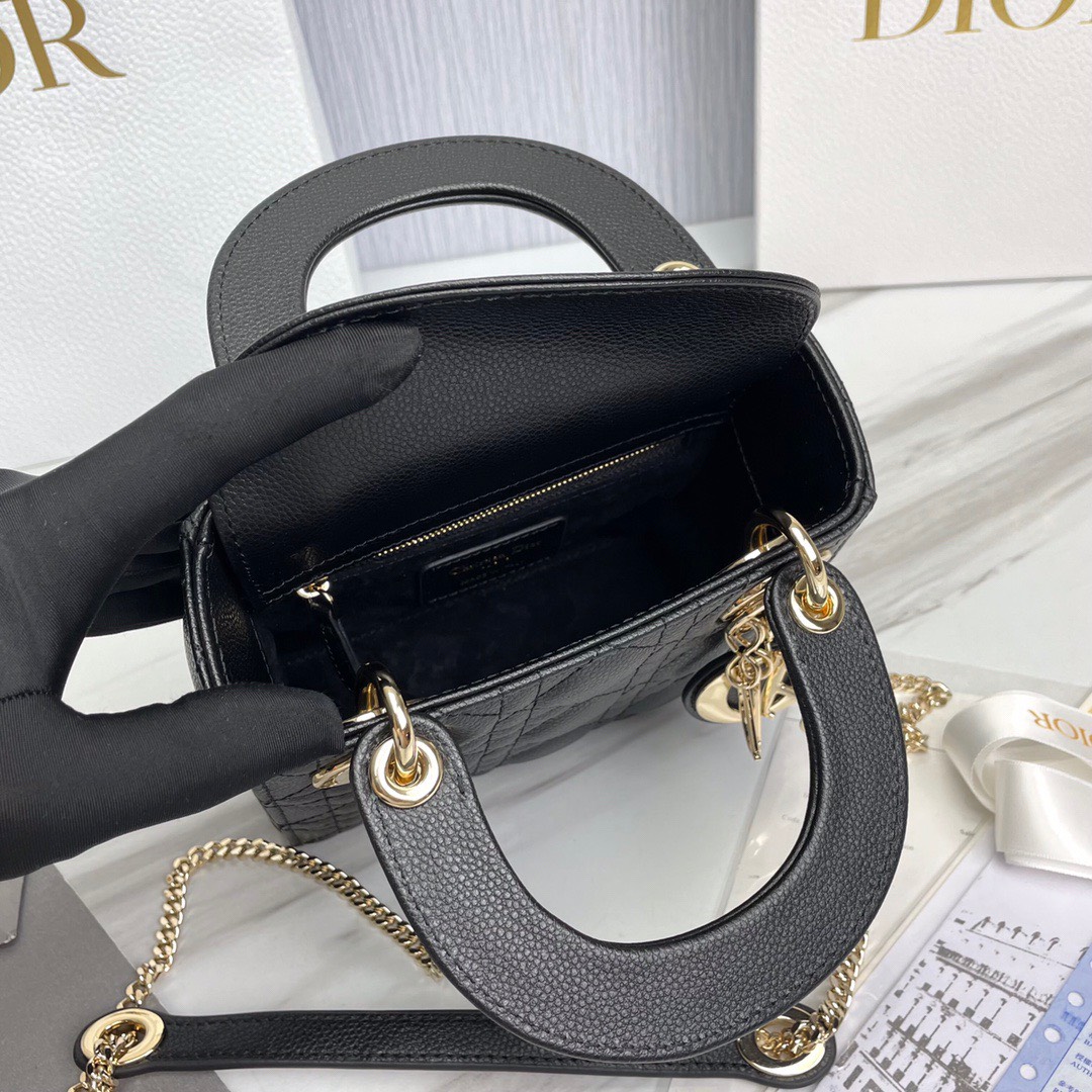 Bagsaaa D10r Lady Mini Lady D10r Bag Black Grained Cannage Calfskin