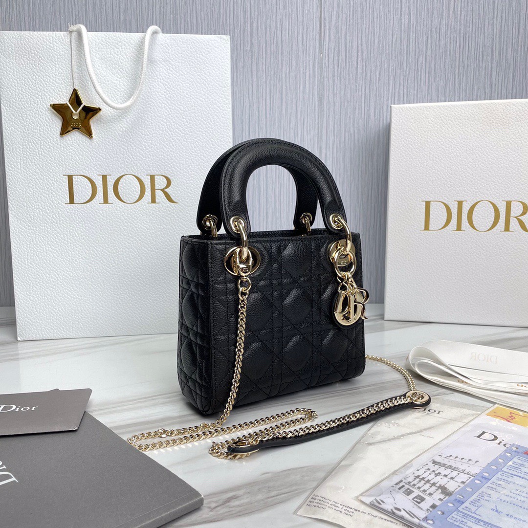 Bagsaaa D10r Lady Mini Lady D10r Bag Black Grained Cannage Calfskin