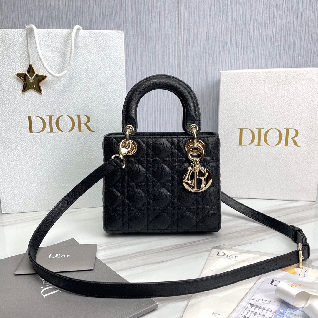 Bagsaaa D10r Lady Small Lady D10r Bag Black Grained Cannage Calfskin