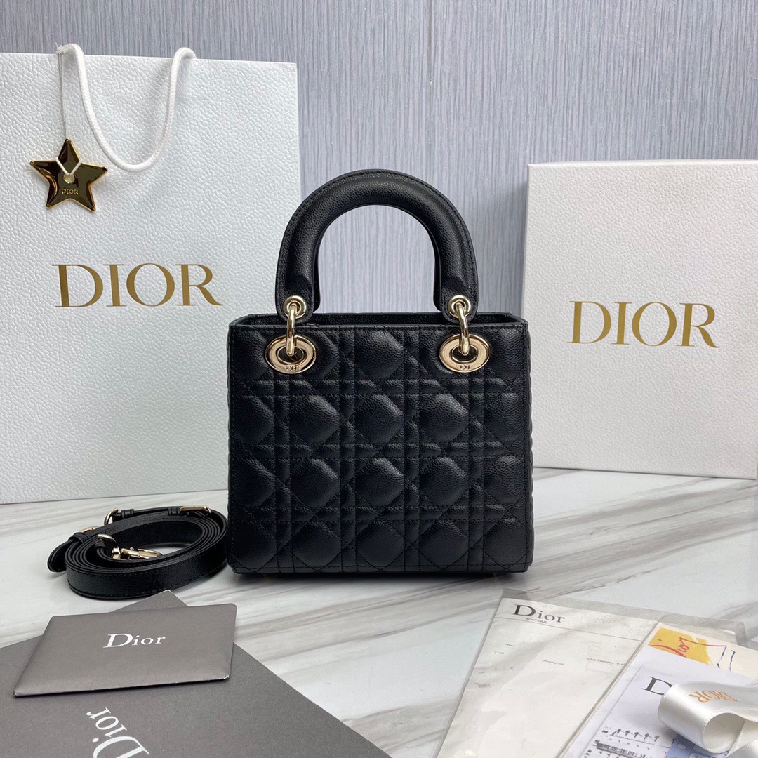 Bagsaaa D10r Lady Small Lady D10r Bag Black Grained Cannage Calfskin