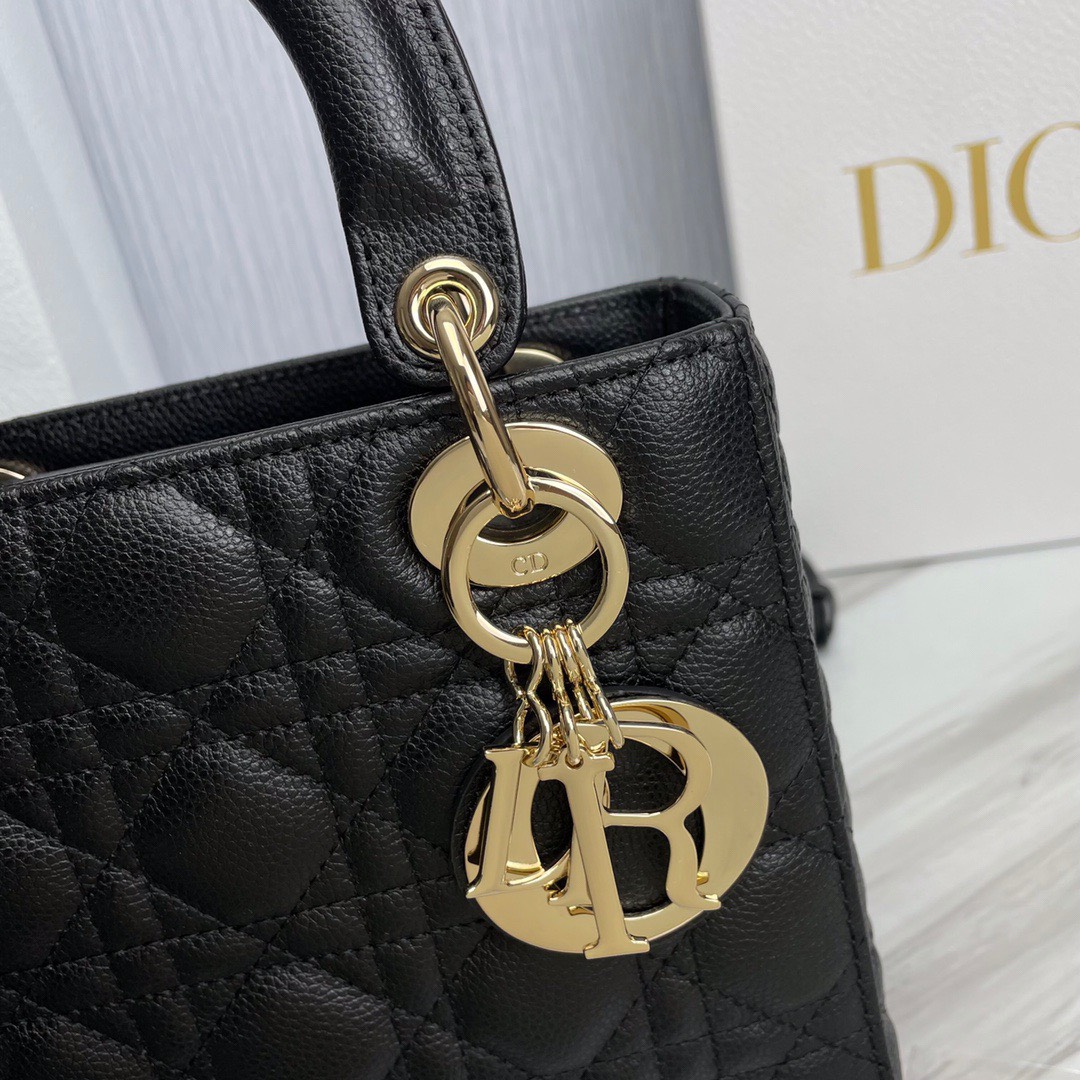 Bagsaaa D10r Lady Small Lady D10r Bag Black Grained Cannage Calfskin