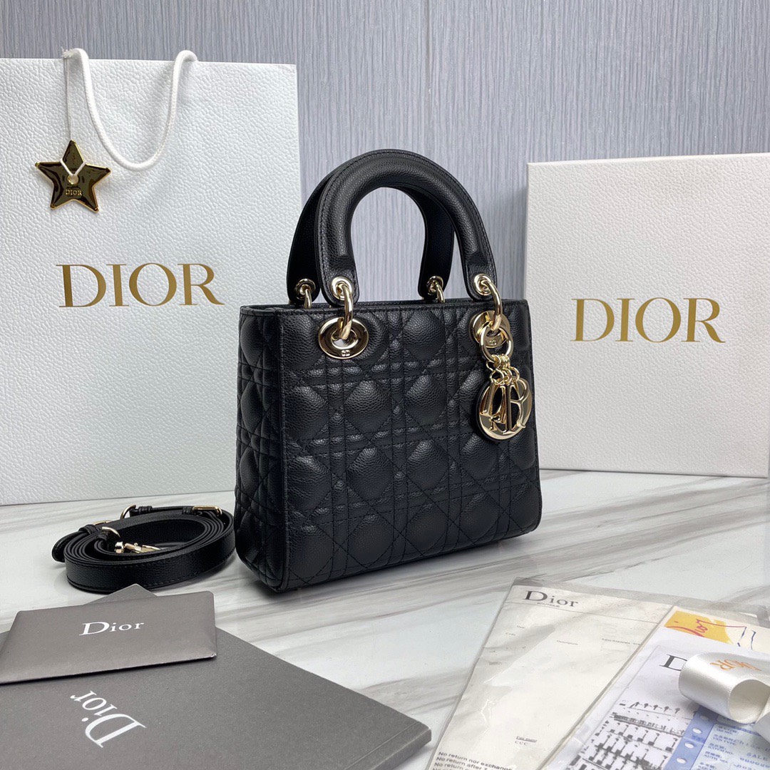 Bagsaaa D10r Lady Small Lady D10r Bag Black Grained Cannage Calfskin