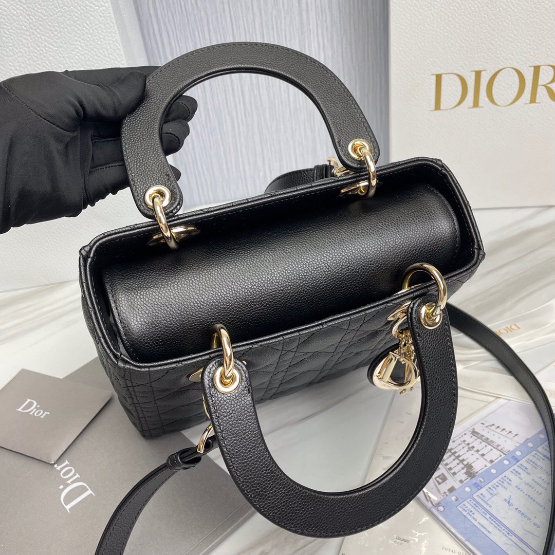 Bagsaaa D10r Lady Medium Lady D10r Bag Black Grained Cannage Calfskin