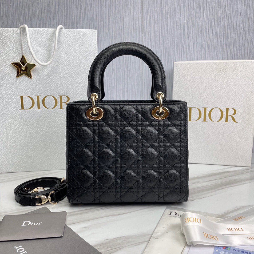 Bagsaaa D10r Lady Medium Lady D10r Bag Black Grained Cannage Calfskin