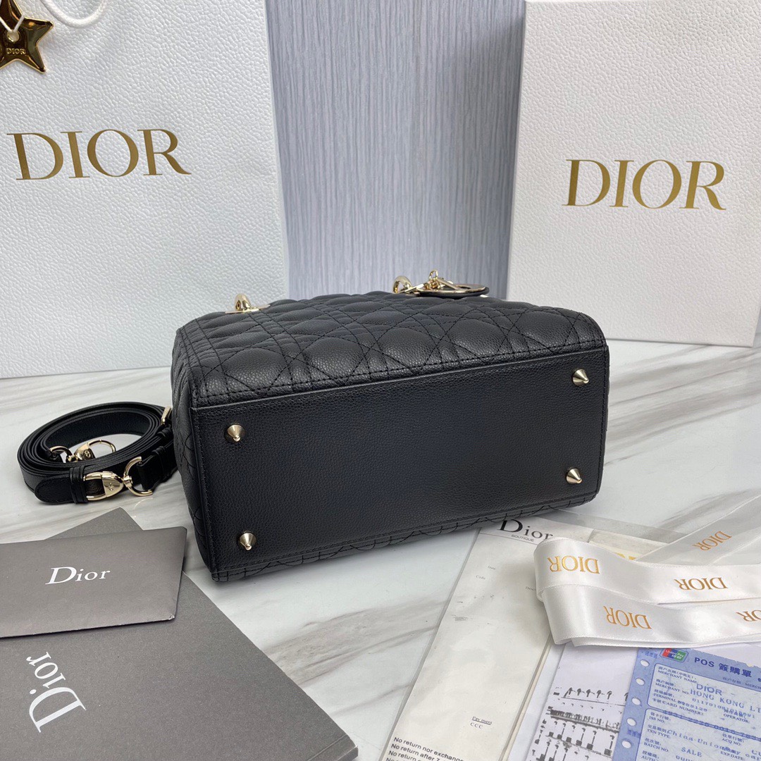 Bagsaaa D10r Lady Medium Lady D10r Bag Black Grained Cannage Calfskin