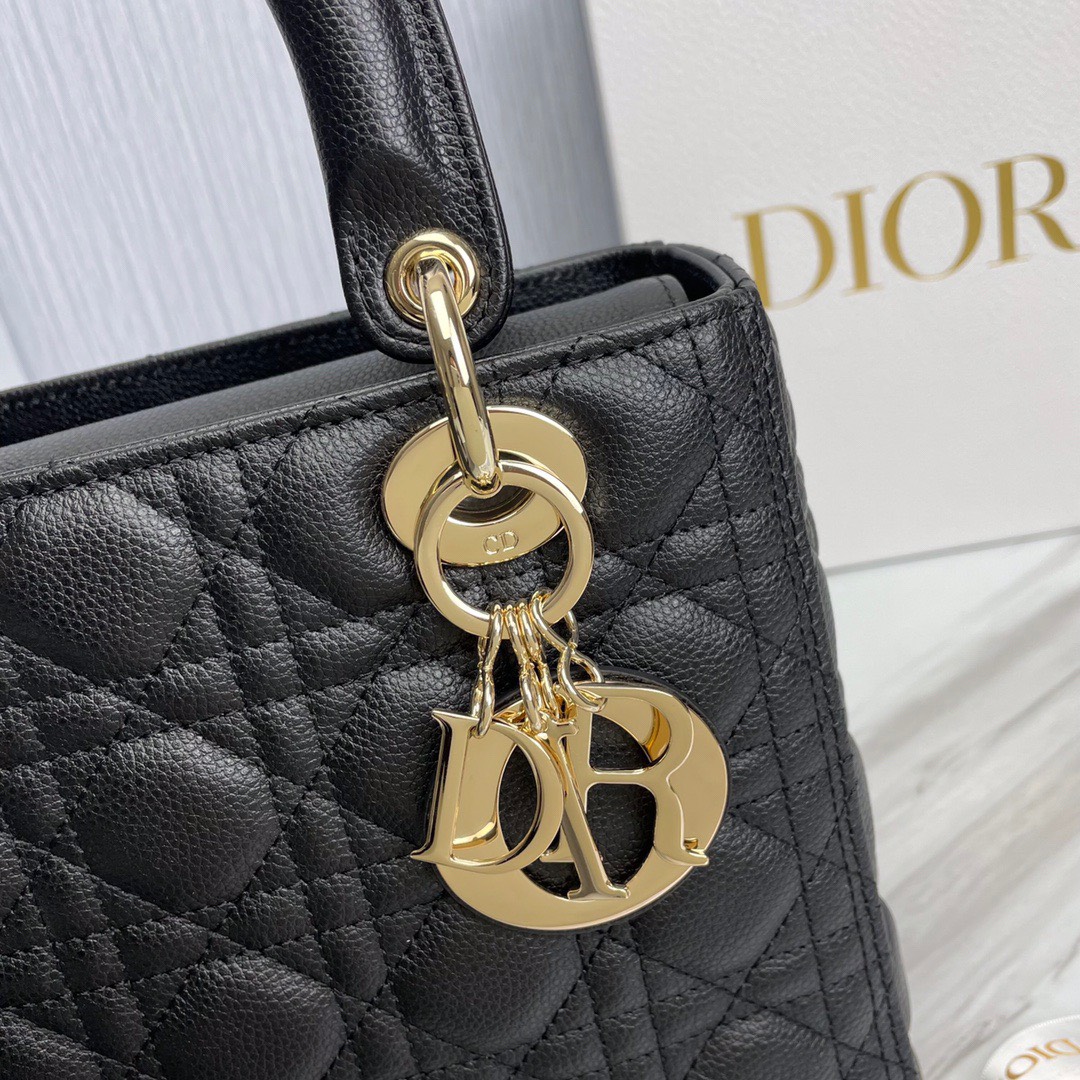 Bagsaaa D10r Lady Medium Lady D10r Bag Black Grained Cannage Calfskin