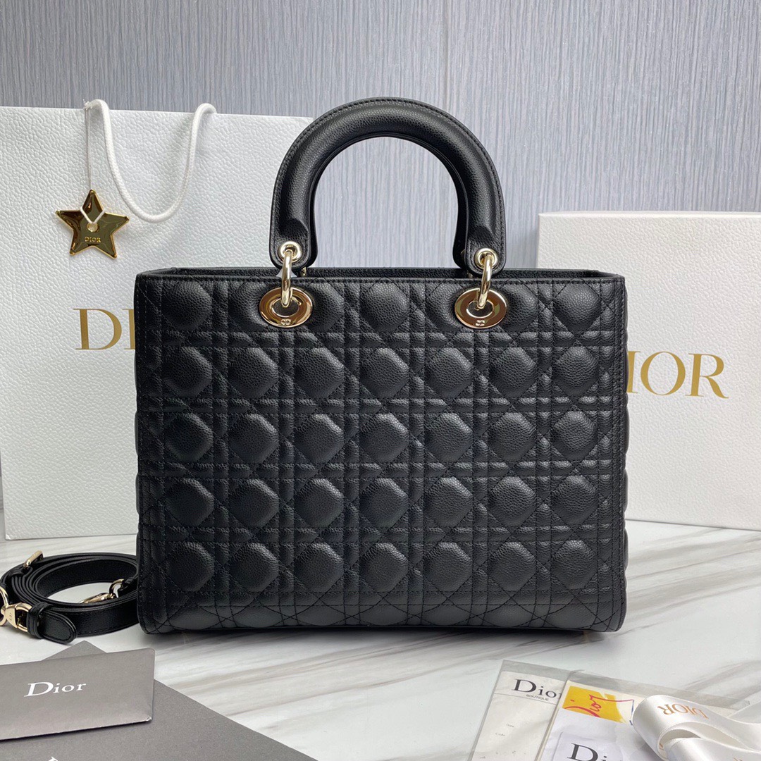 Bagsaaa D10r Lady Large Lady D10r Bag Black Grained Cannage Calfskin