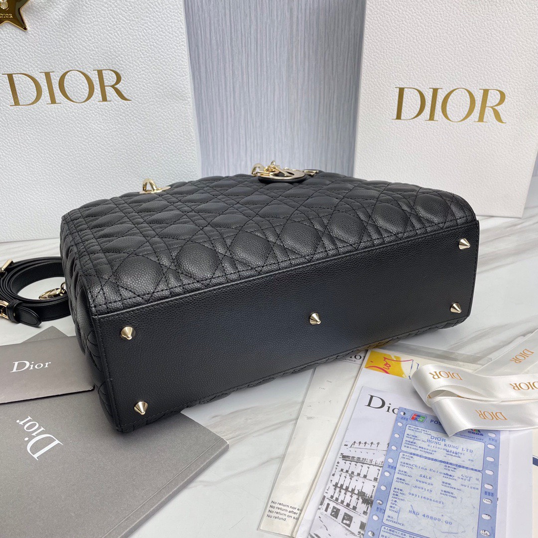 Bagsaaa D10r Lady Large Lady D10r Bag Black Grained Cannage Calfskin