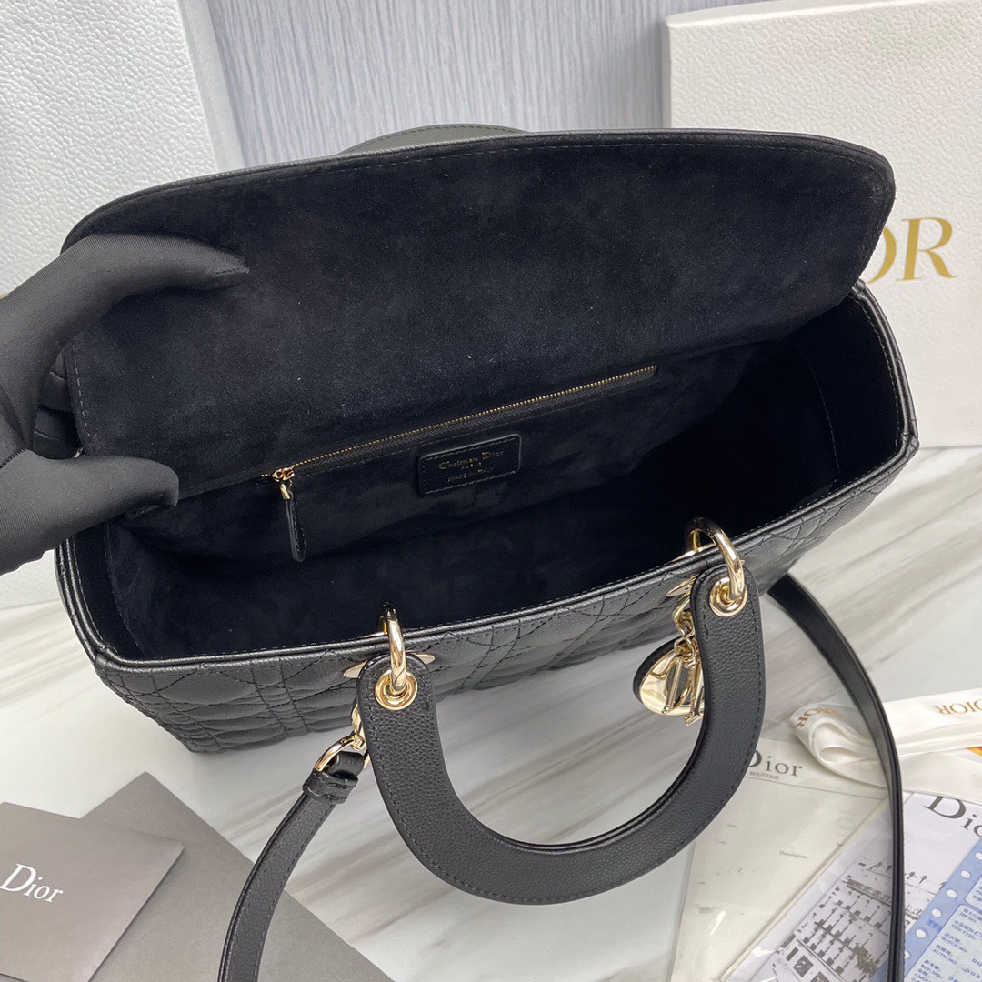 Bagsaaa D10r Lady Large Lady D10r Bag Black Grained Cannage Calfskin