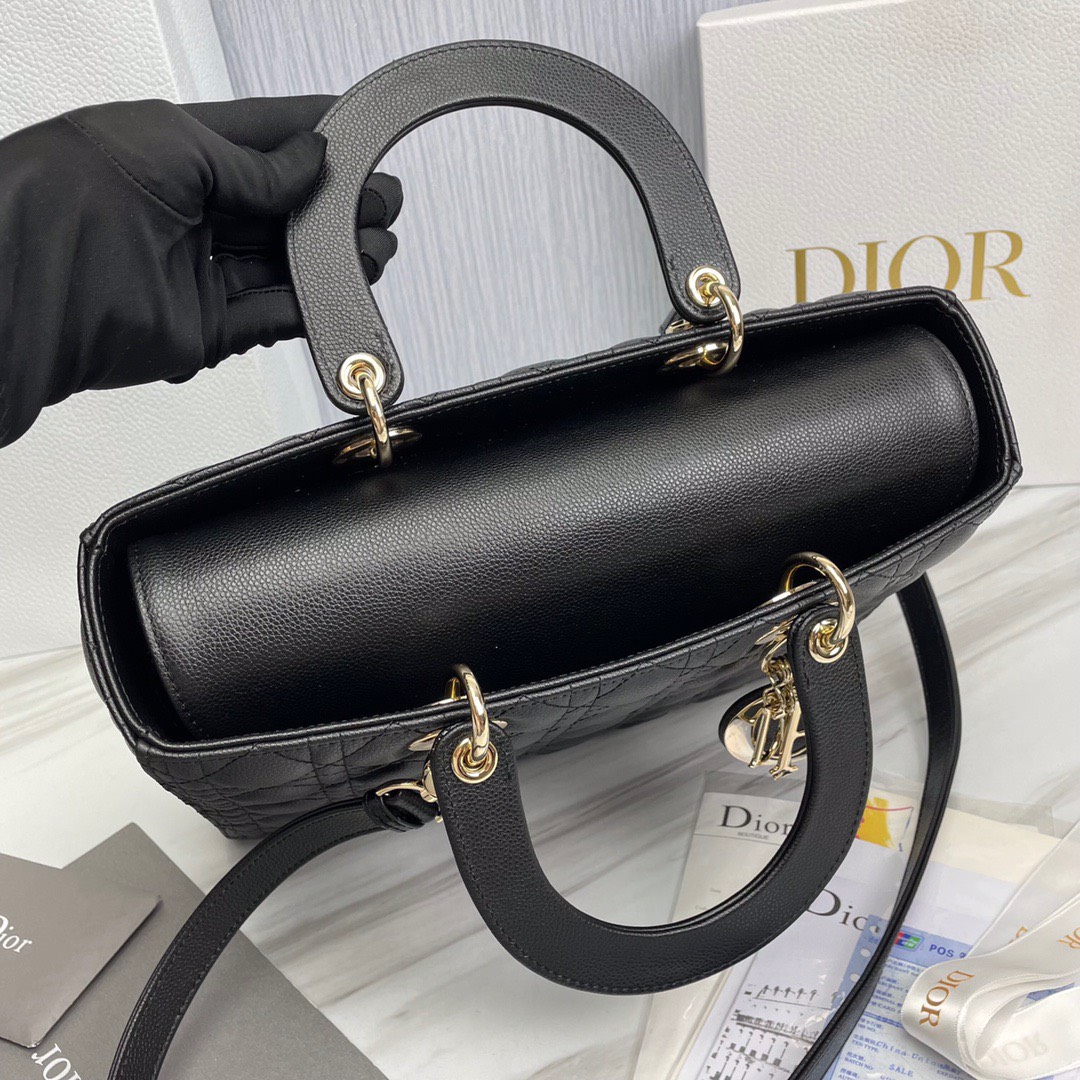 Bagsaaa D10r Lady Large Lady D10r Bag Black Grained Cannage Calfskin