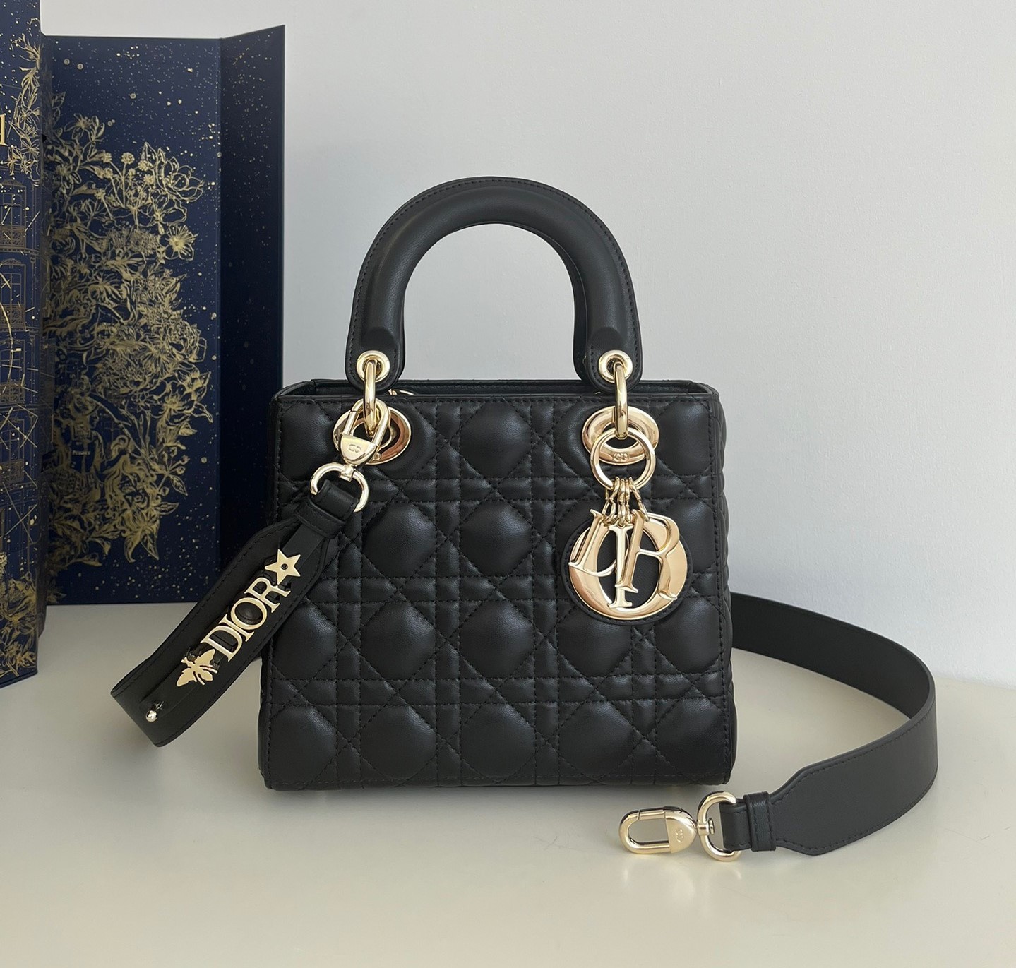 Bagsaaa Small Lady D10r My ABCD10r Bag Black Cannage Lambskin - 20 x 17 x 8 cm