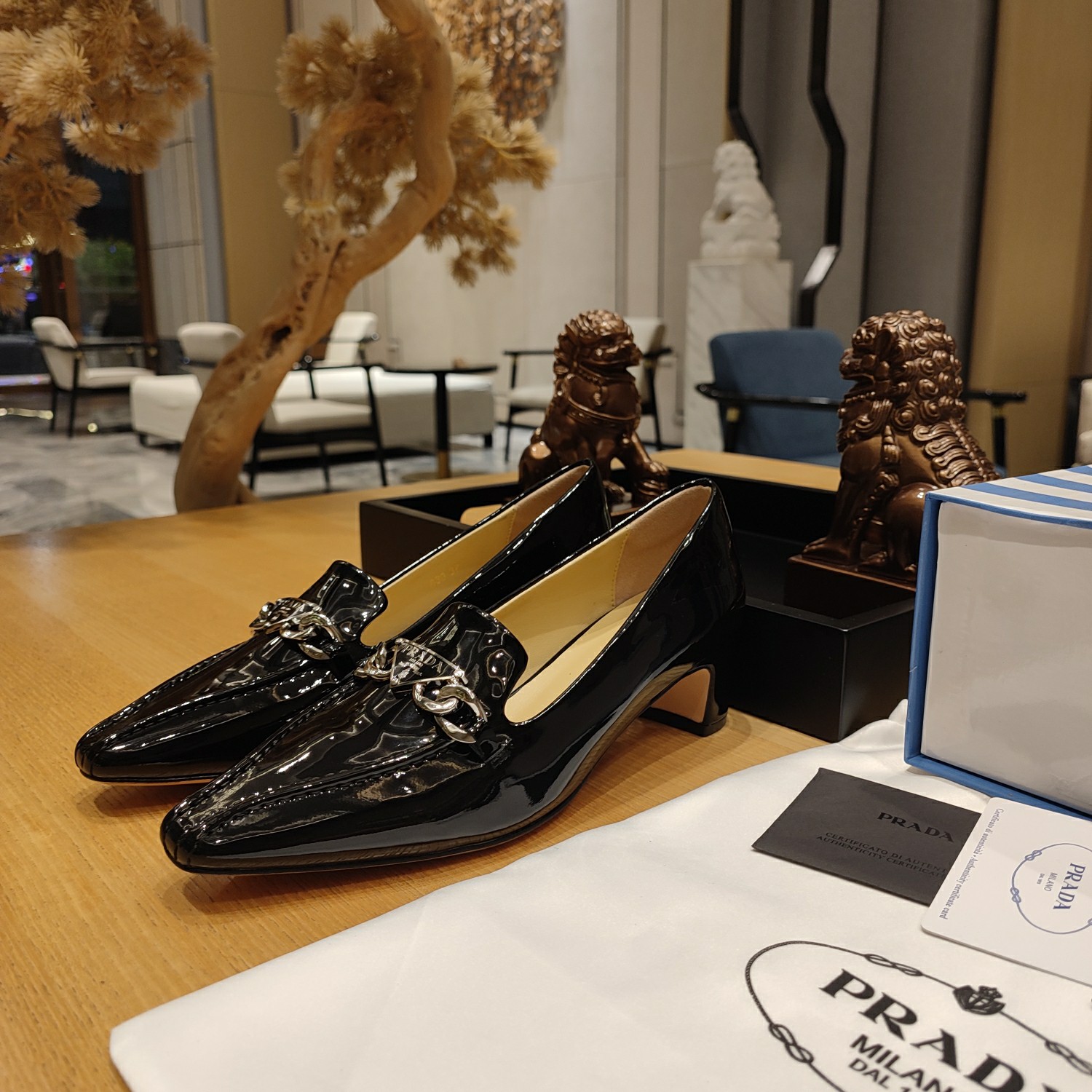 Bagsaaa Pra*a Embellished patent leather pumps