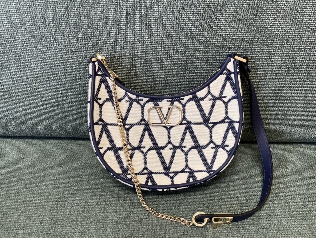 Bagsaaa Va1e*ntin0 Garavani VLogo Toile Iconographe Mini shoulder navy