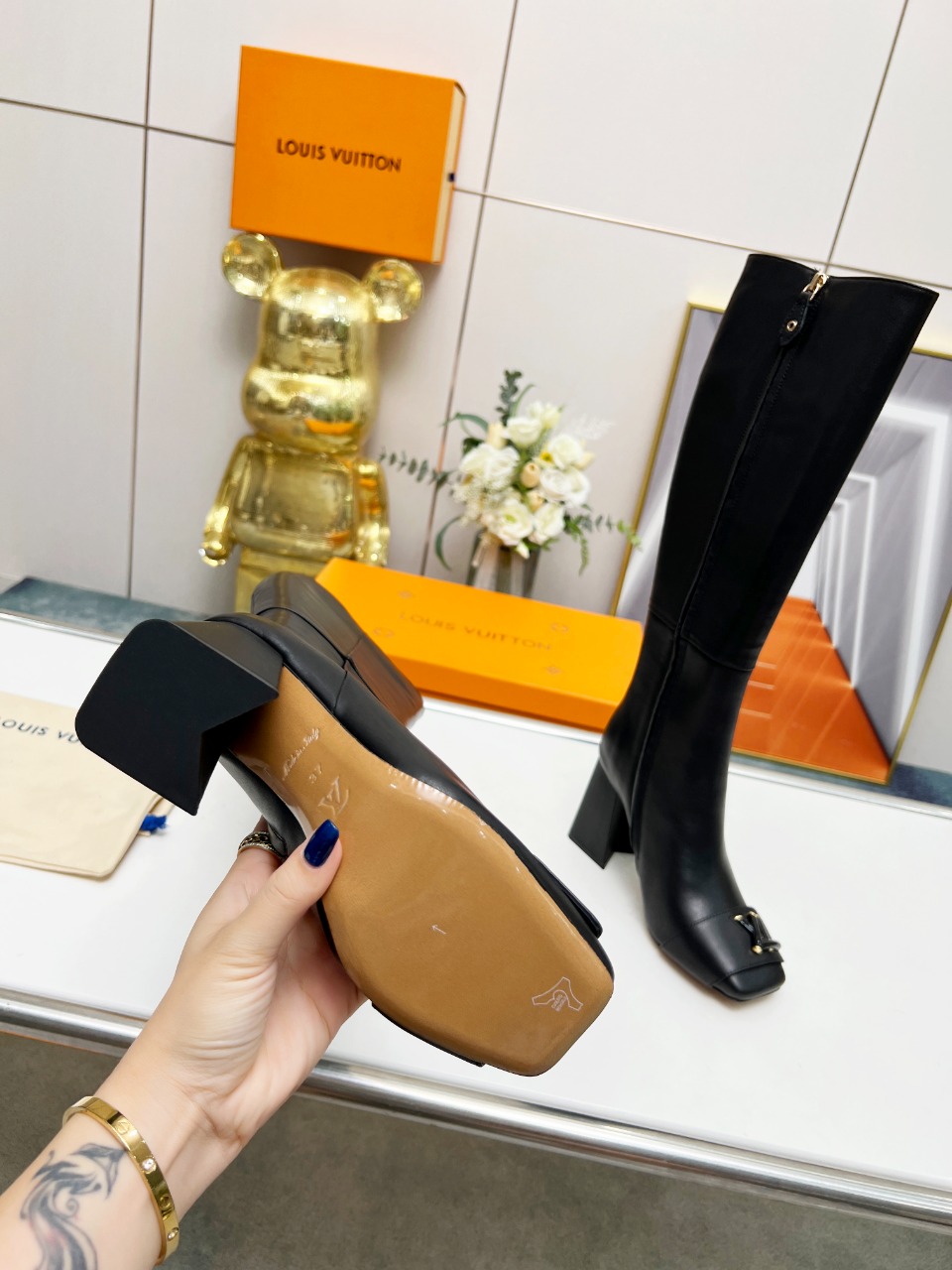 Bagsaaa L0vis Vvtt0n Long Boots Black Twist Logo