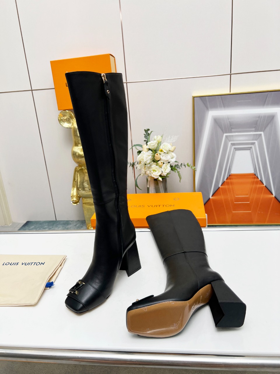 Bagsaaa L0vis Vvtt0n Long Boots Black Twist Logo
