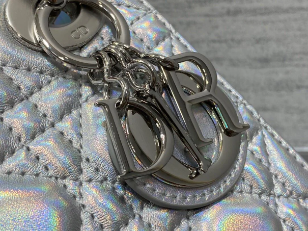 Bagsaaa D10r Lady Small Silver-Tone Iridescent and Metallic Cannage Lambskin