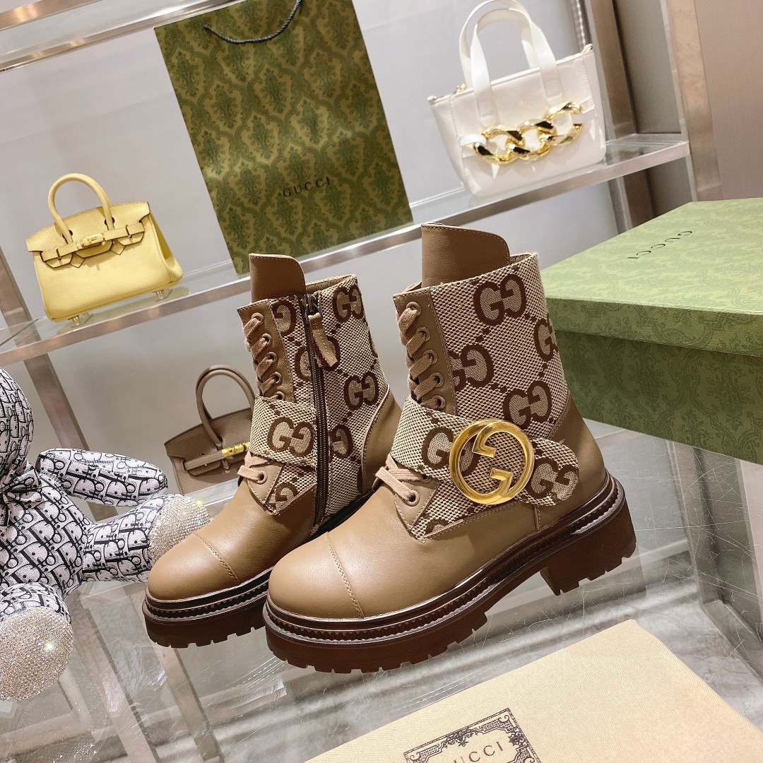 Bagsaaa Gvc*1 Canvas And Leather GG Jumbo Boots