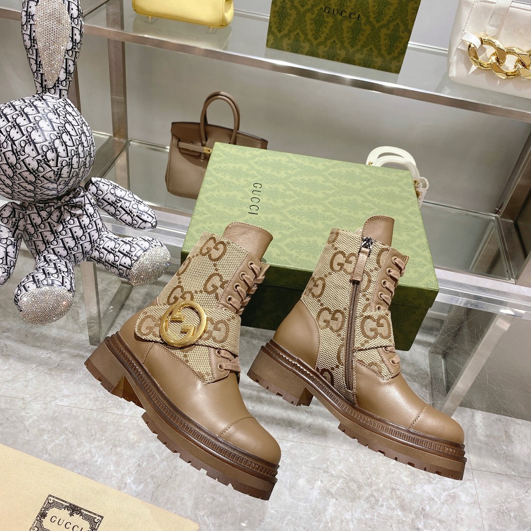 Bagsaaa Gvc*1 Canvas And Leather GG Jumbo Boots