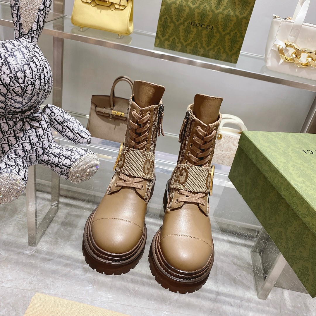 Bagsaaa Gvc*1 Canvas And Leather GG Jumbo Boots