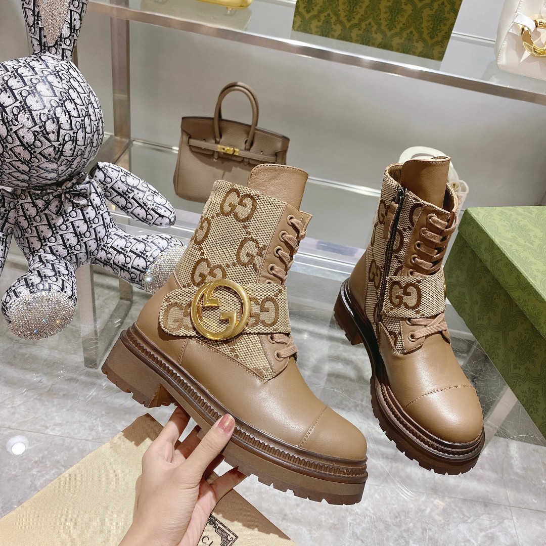 Bagsaaa Gvc*1 Canvas And Leather GG Jumbo Boots