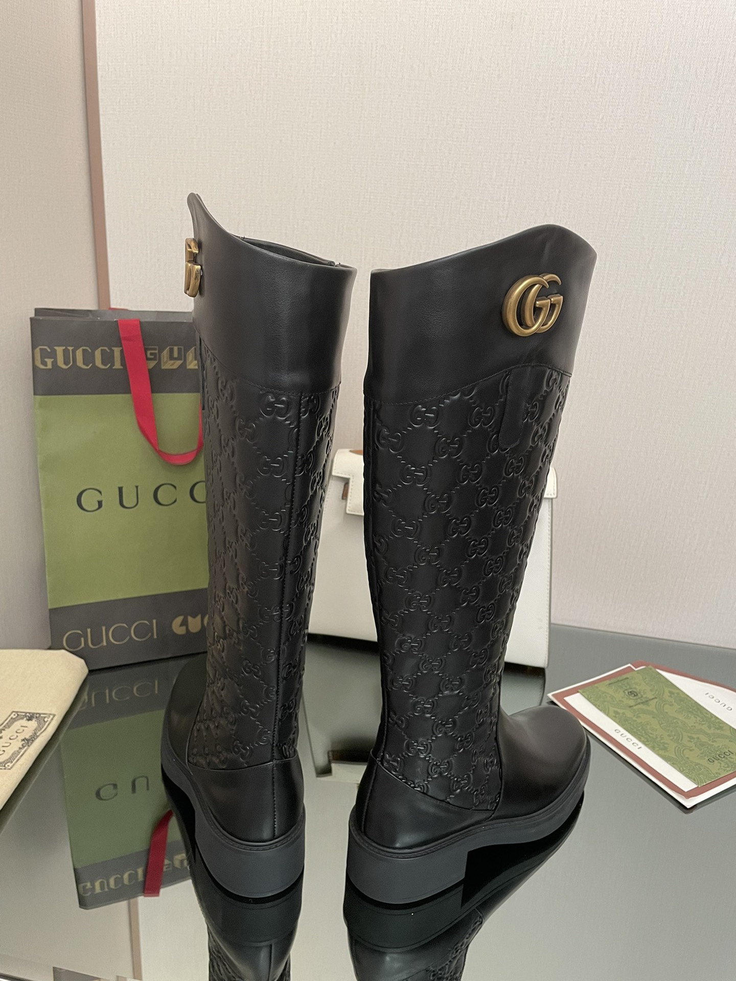 Bagsaaa Gvc*1 GG Ankle Long Black Leather Boots