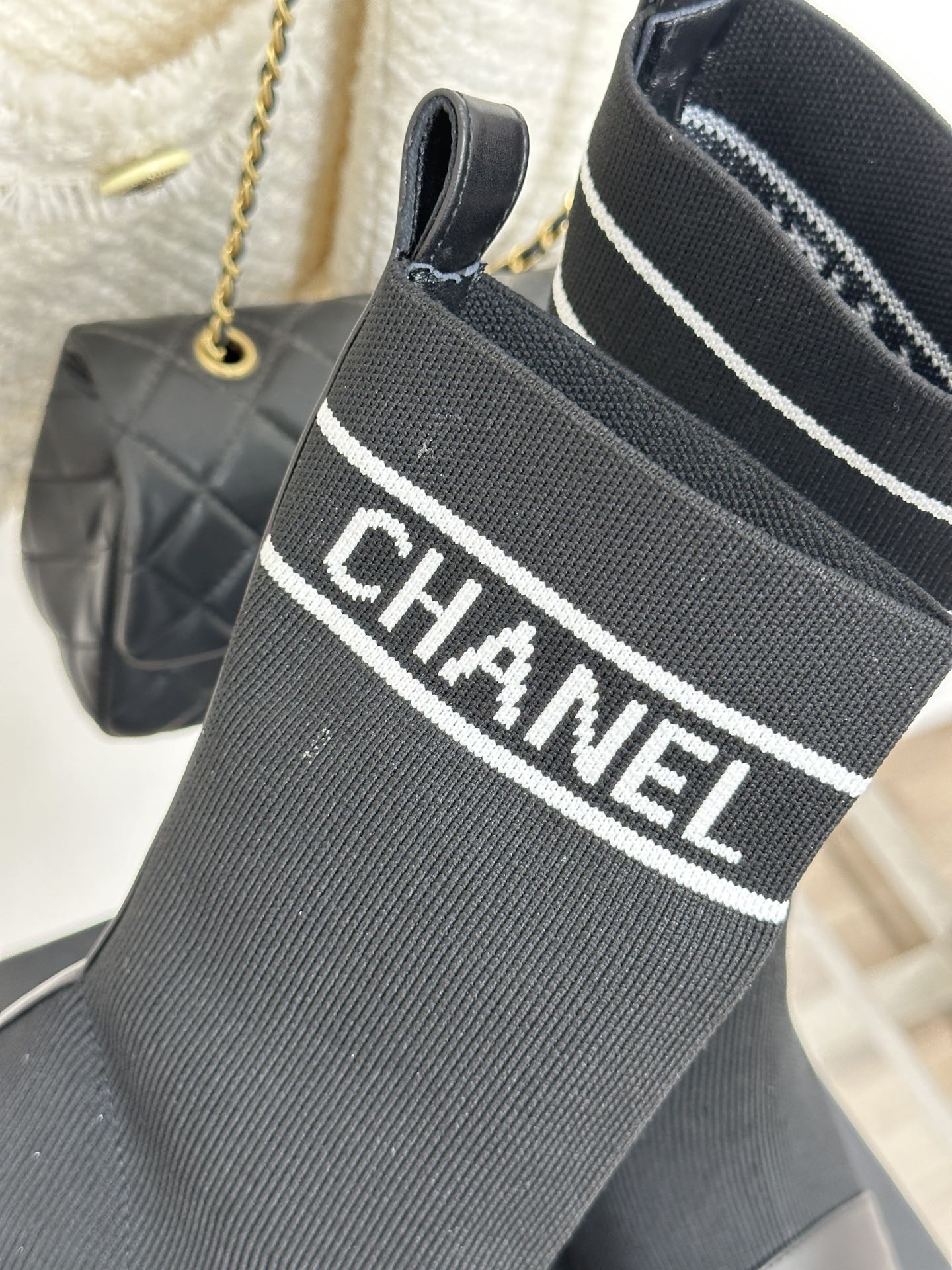 Bagsaaa Ch**el Beaded Pearl Sock Boots Black