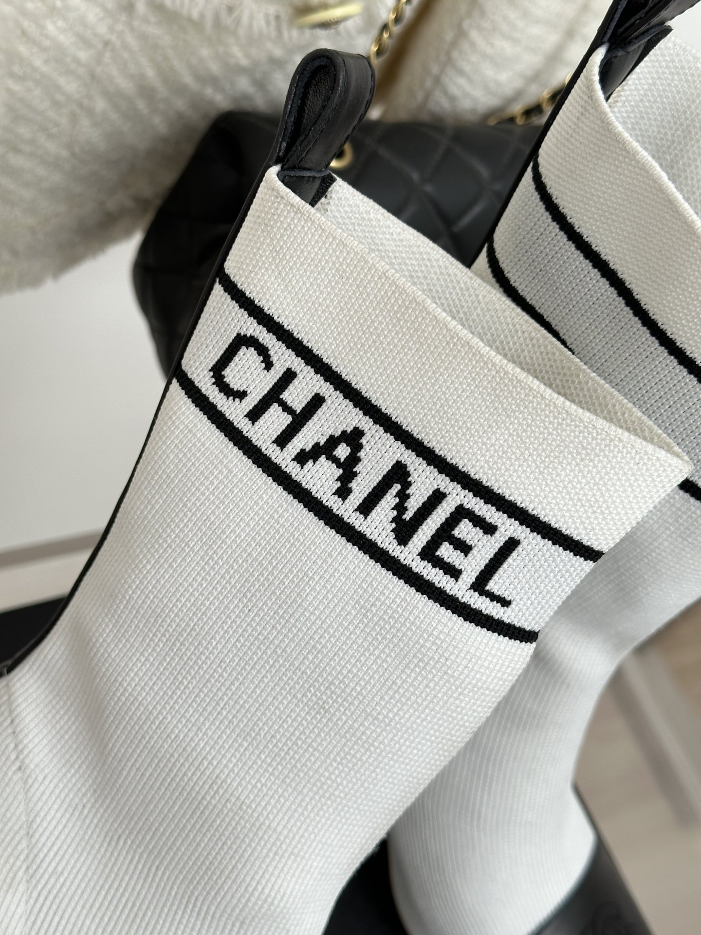 Bagsaaa Ch**el Beaded Pearl Sock Boots White