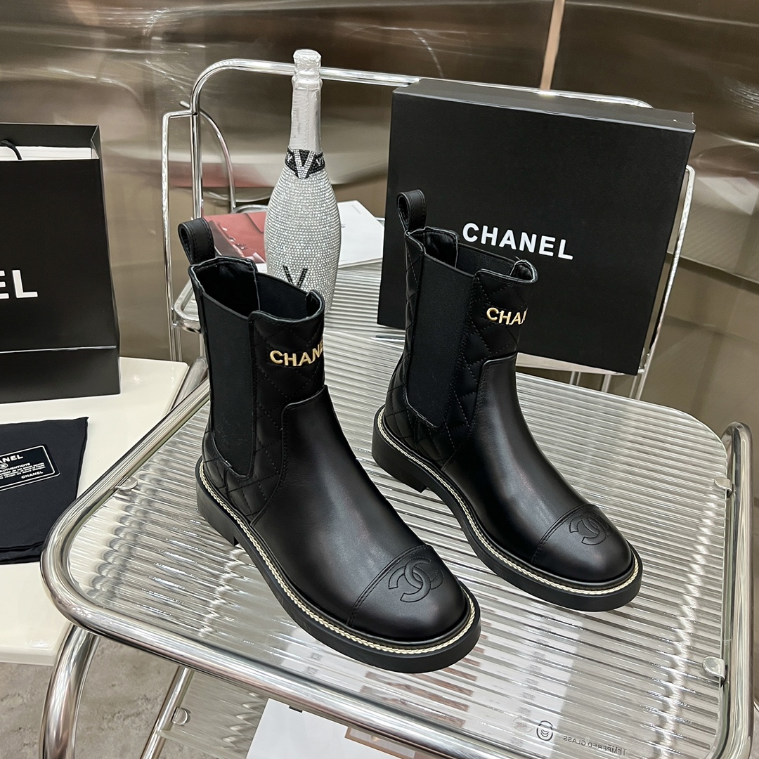 Bagsaaa Ch**el Chelsea Black Leather Boots
