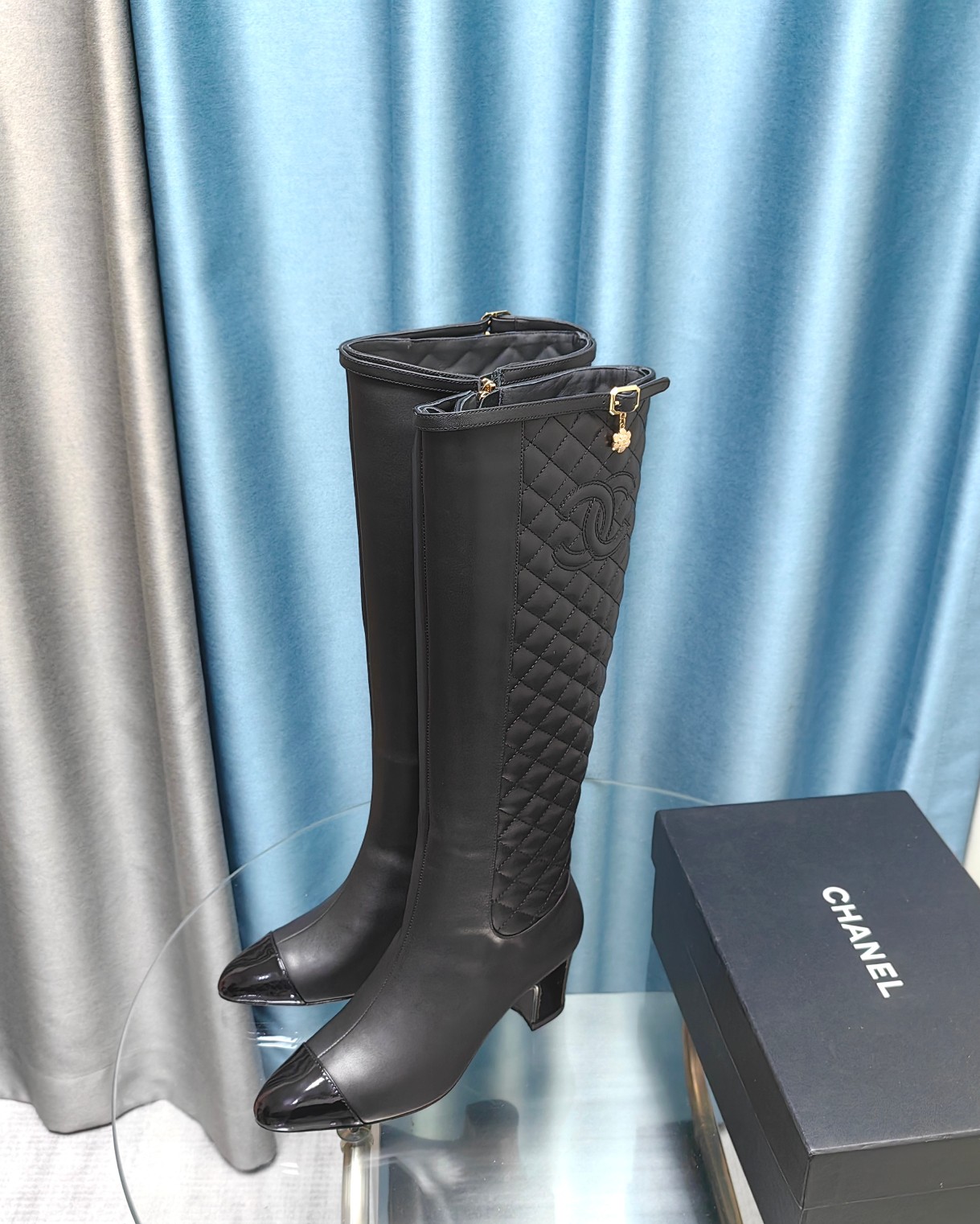 Bagsaaa Ch**el Ankle Long Black Boots