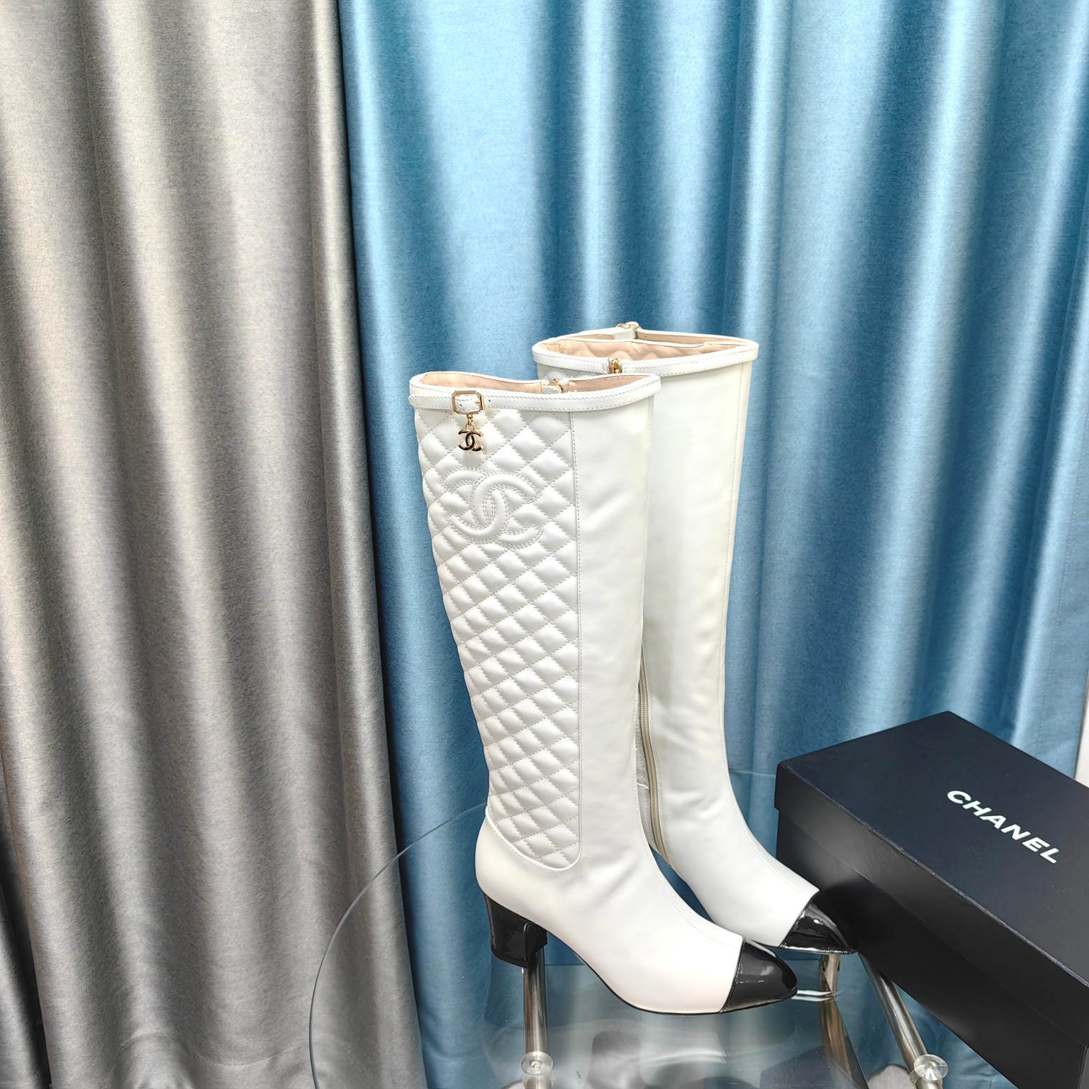 Bagsaaa Ch**el Ankle Long White Boots