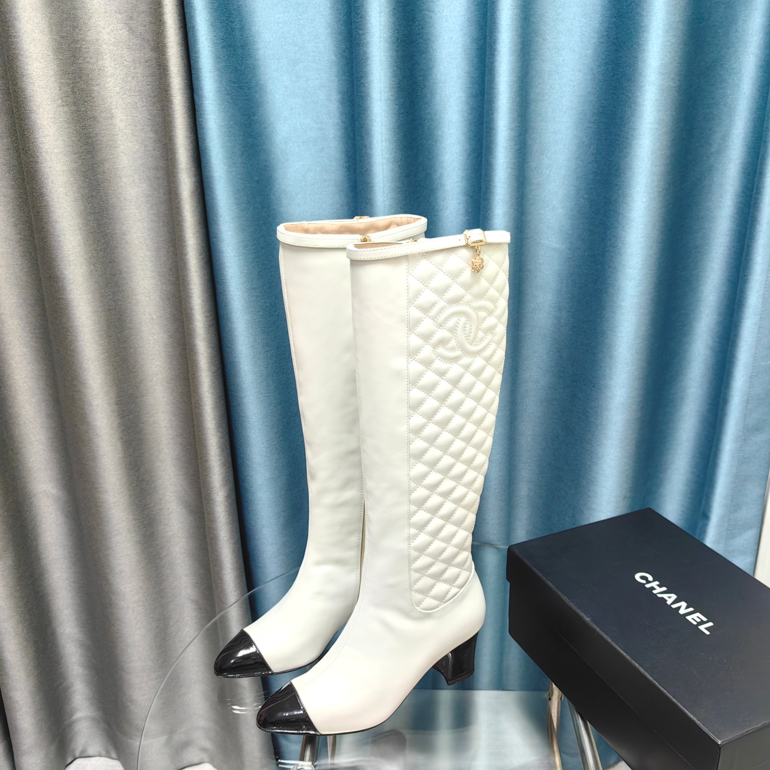Bagsaaa Ch**el Ankle Long White Boots