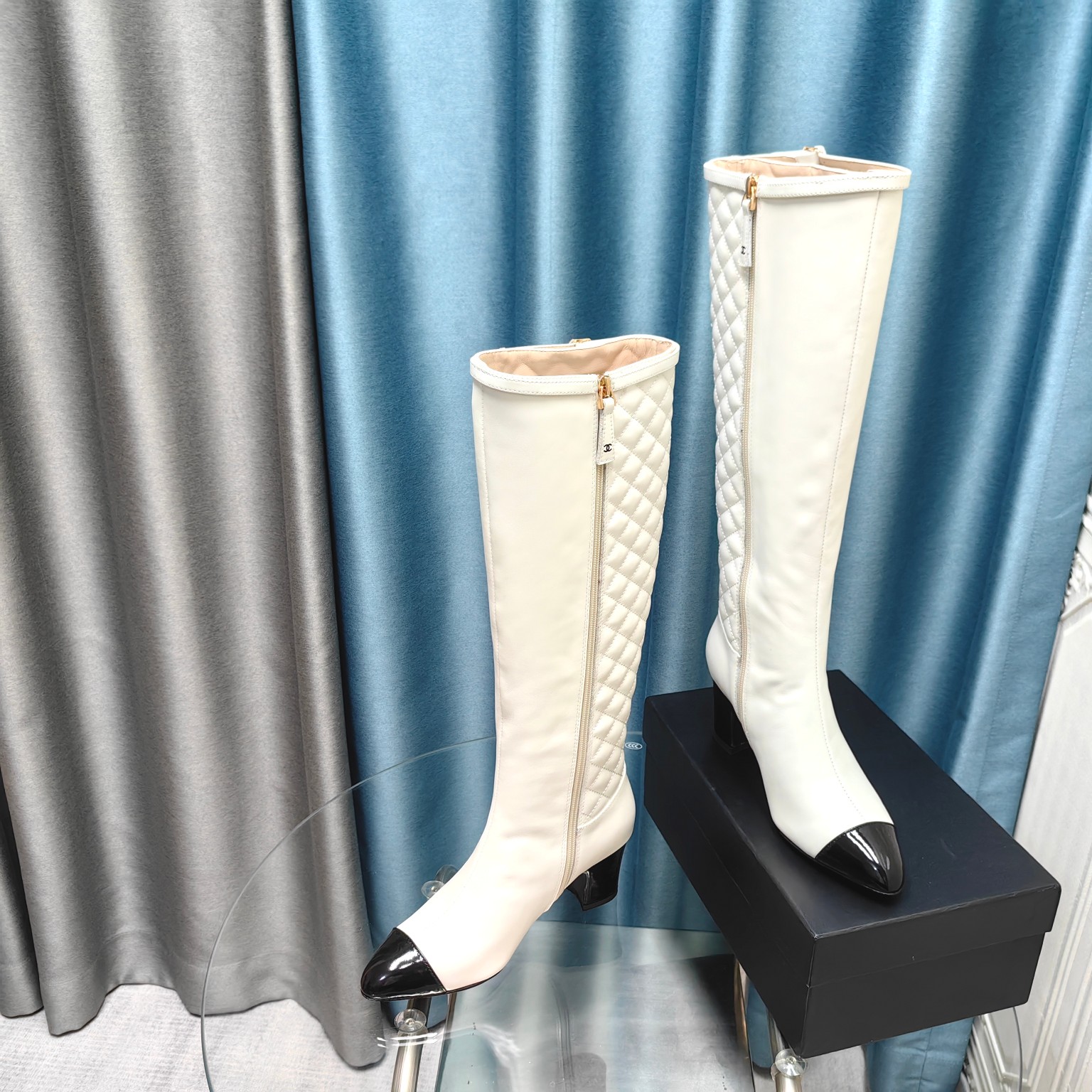 Bagsaaa Ch**el Ankle Long White Boots