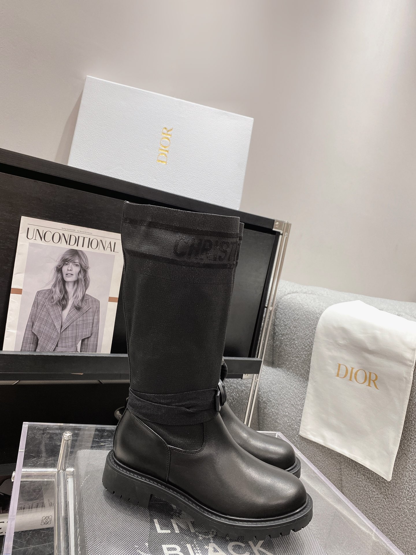 BAGSAAA D-MAJOR BOOT ALL BLACK TECHNICAL FABRIC AND BLACK CALFSKIN