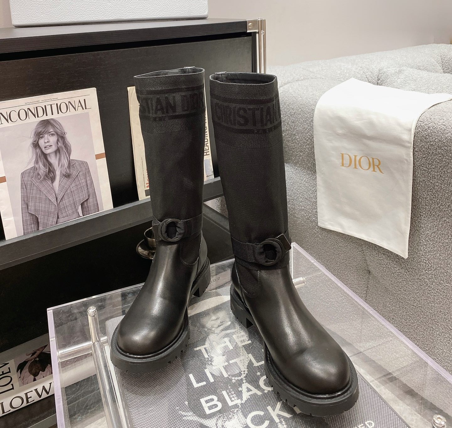 BAGSAAA D-MAJOR BOOT ALL BLACK TECHNICAL FABRIC AND BLACK CALFSKIN