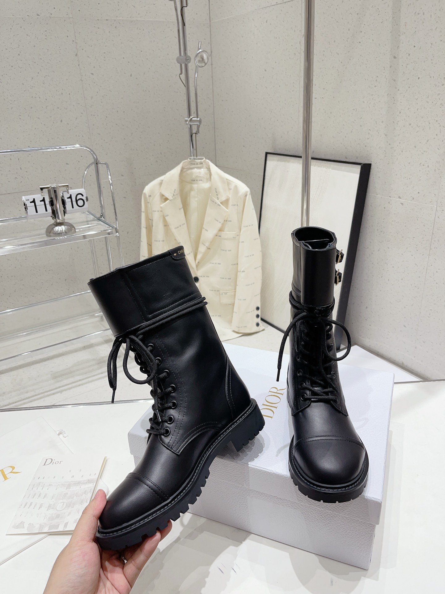 Bagsaaa D10r D-Trap Ankle Boot Black Calfskin and Shearling