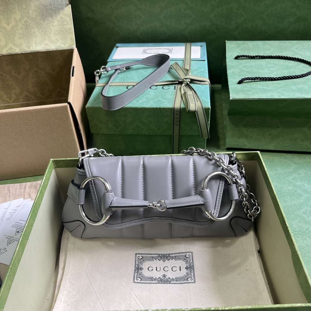 Bagsaaa Gvc*1 Horsebit Chain Small Shoulder Bag Grey Leather