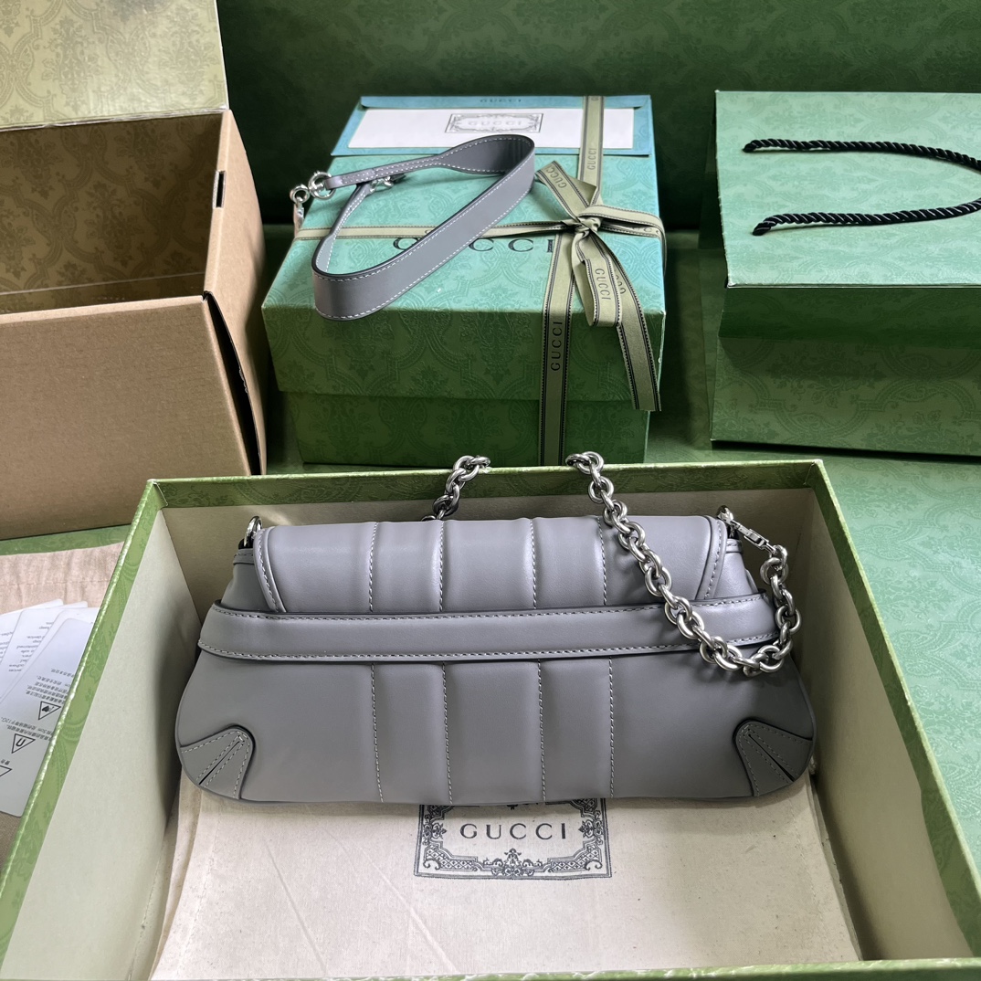 Bagsaaa Gvc*1 Horsebit Chain Small Shoulder Bag Grey Leather