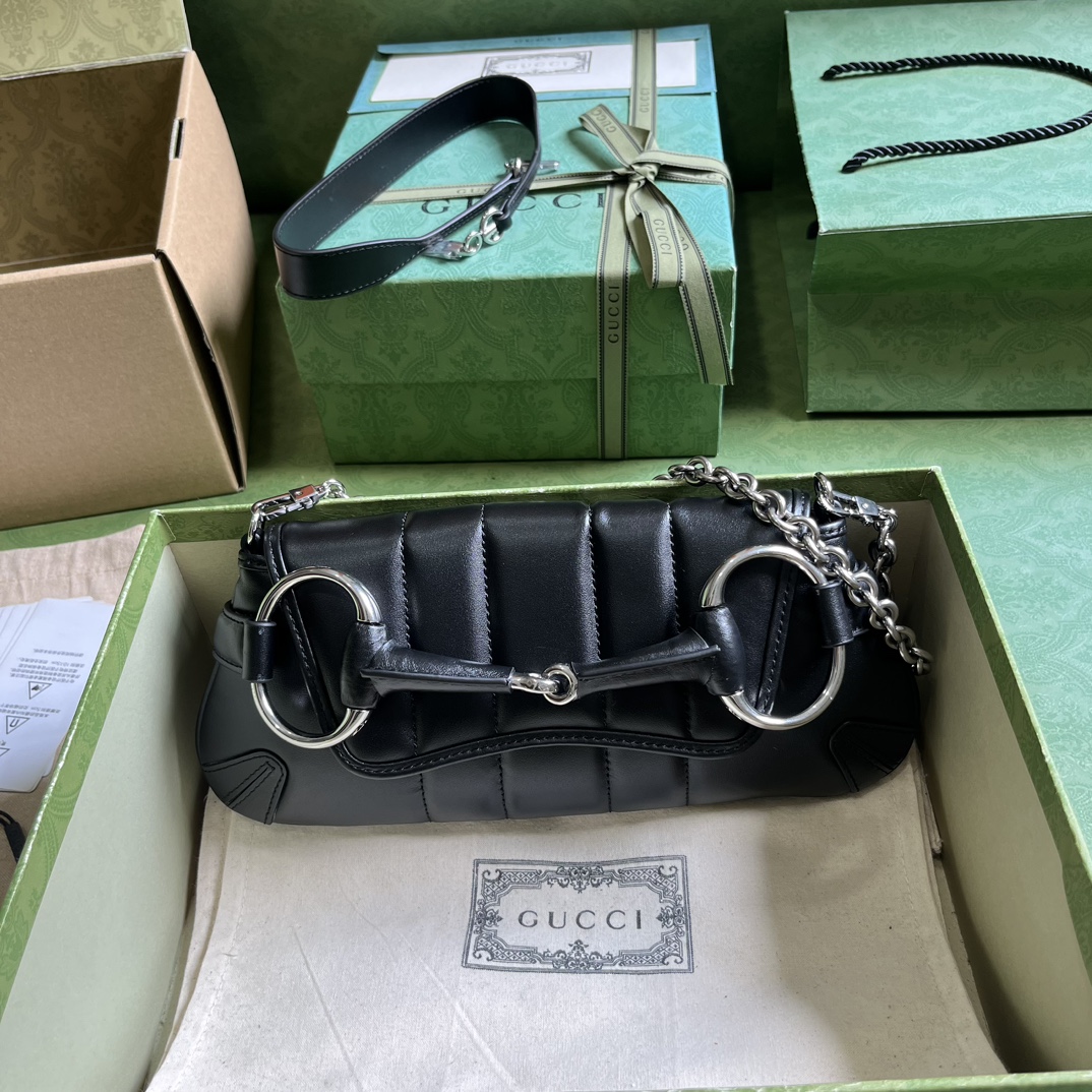 Bagsaaa Gvc*1 Horsebit Chain Small Shoulder Bag Black Leather